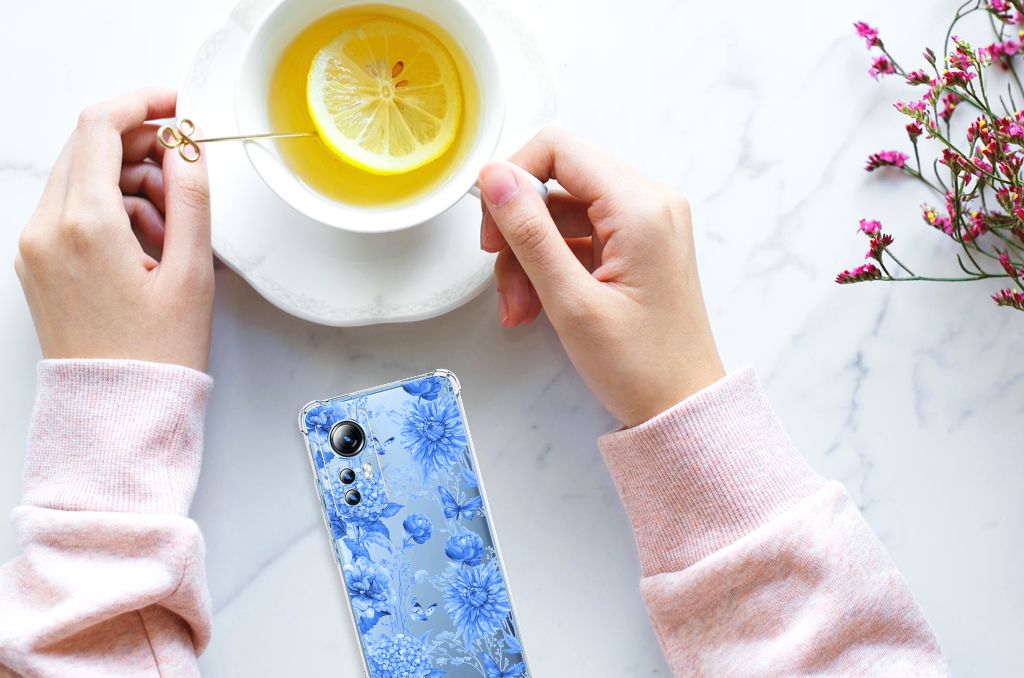 Xiaomi 12 Lite Case voor Xiaomi 12 Lite Flowers Blue bovenaanzicht