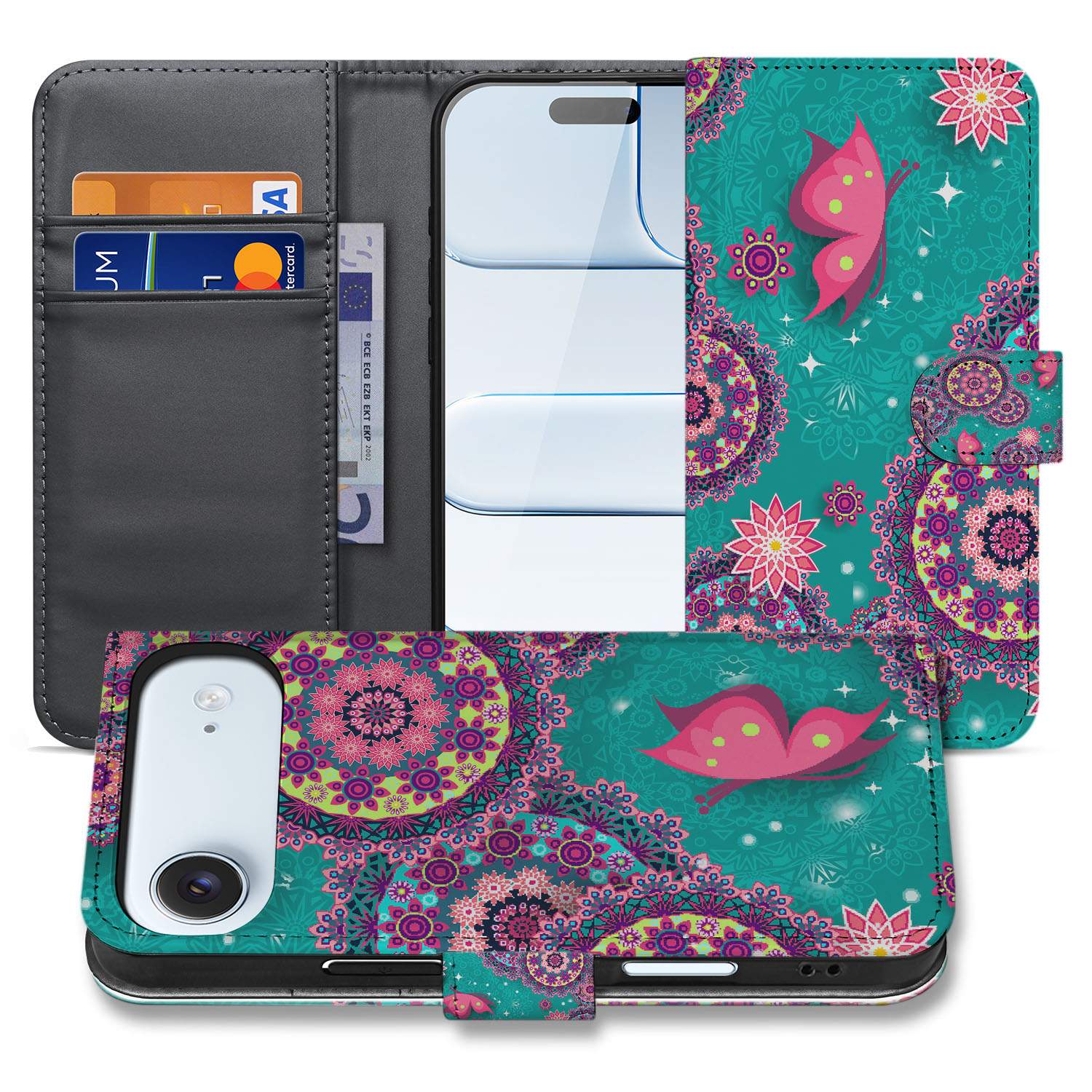 Apple iPhone Air Cirkels En Vlinders Hoesje Voor Apple iPhone Air Book Case voorzijde