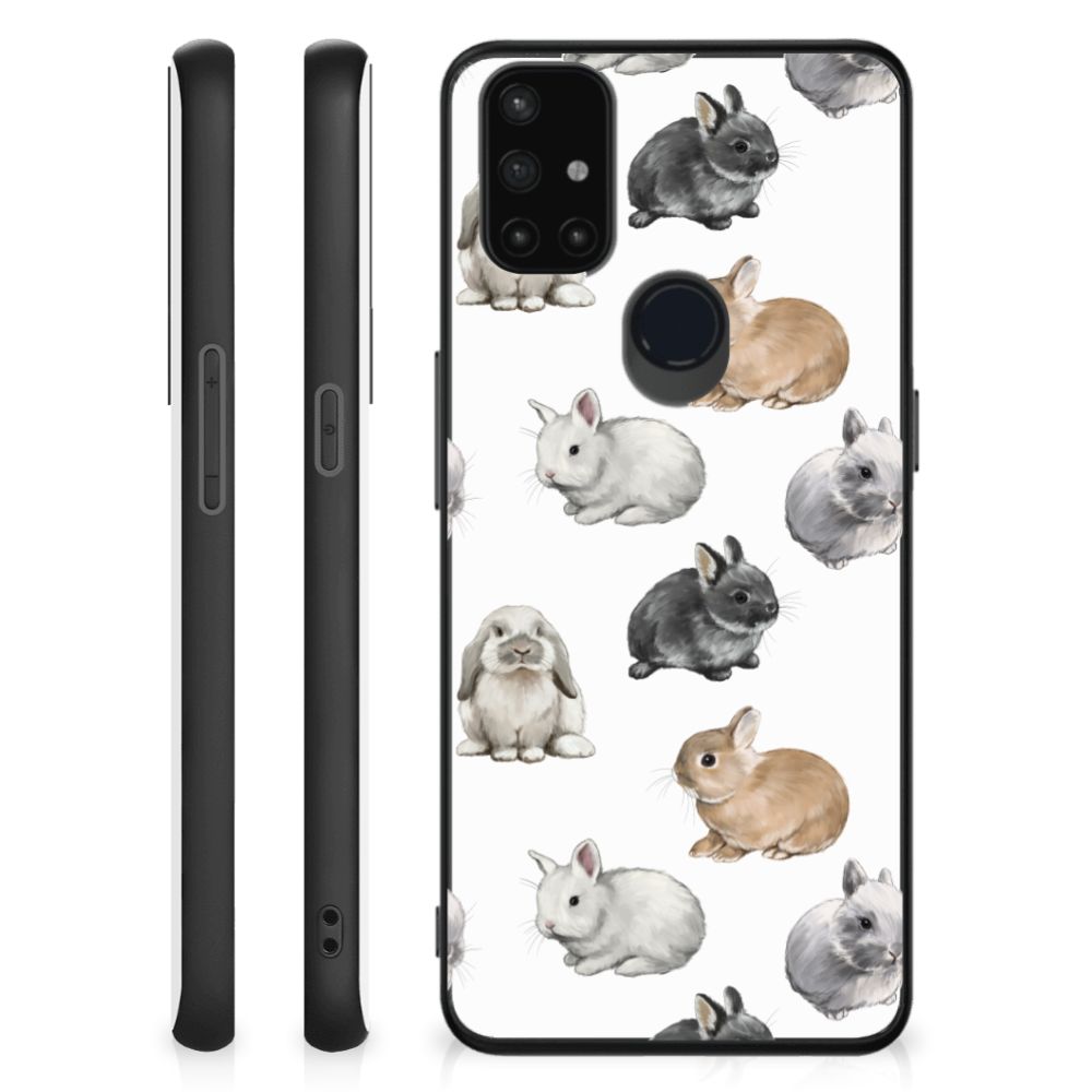 OnePlus Nord N10 5G Dierenprint Telefoonhoesje Konijntjes zijaanzicht