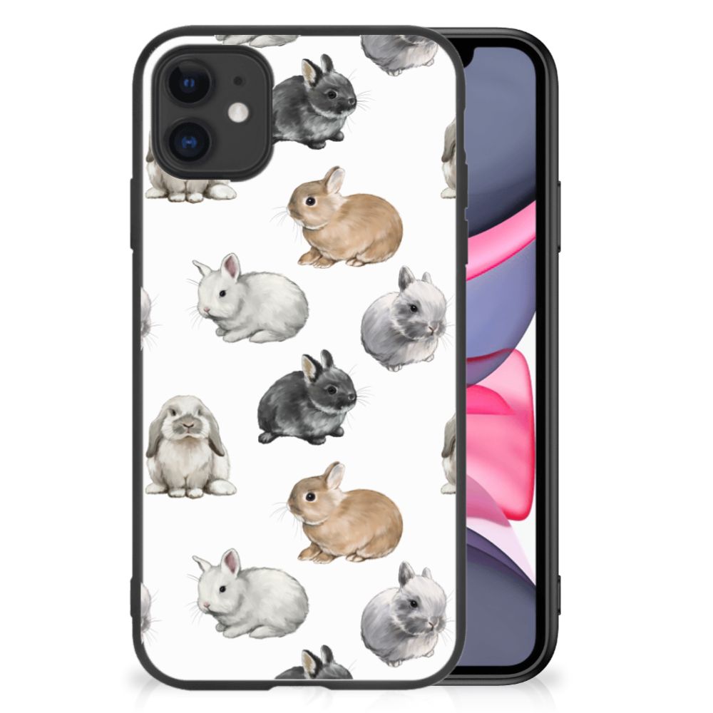 Dierenprint Telefoonhoesje voor iPhone 11 Konijntjes design konijntjes vooraanzicht