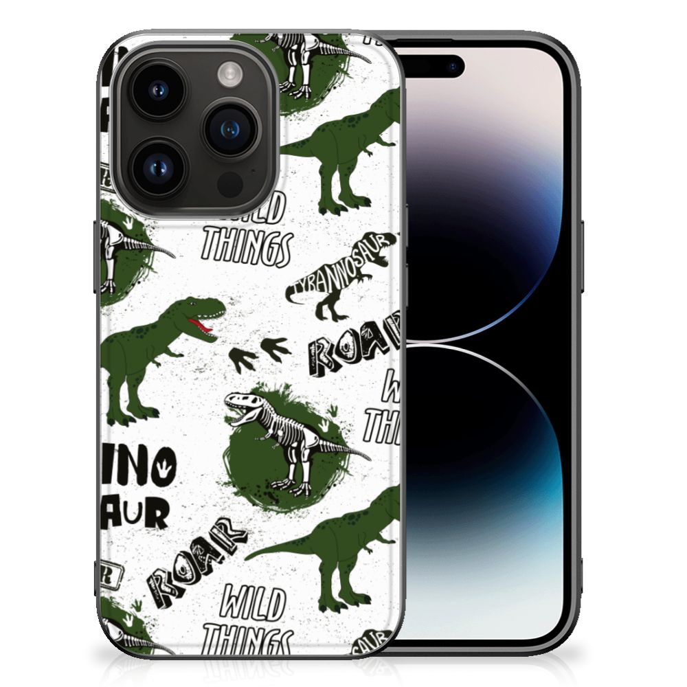 Dierenprint Telefoonhoesje voor iPhone 15 Pro Dinosaurus dino skeletten design voorkant