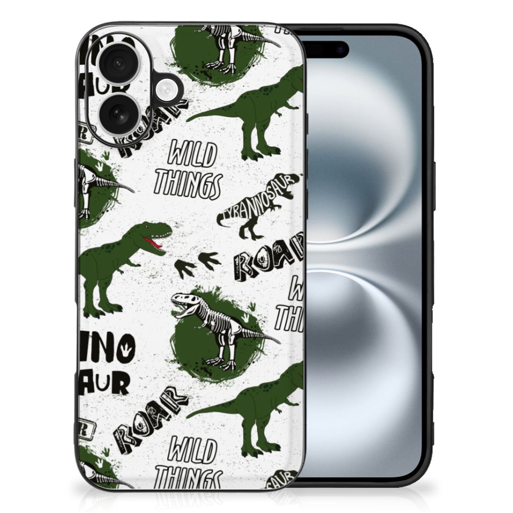 Dierenprint Telefoonhoesje voor iPhone 16 Dinosaurus dino design achterkant