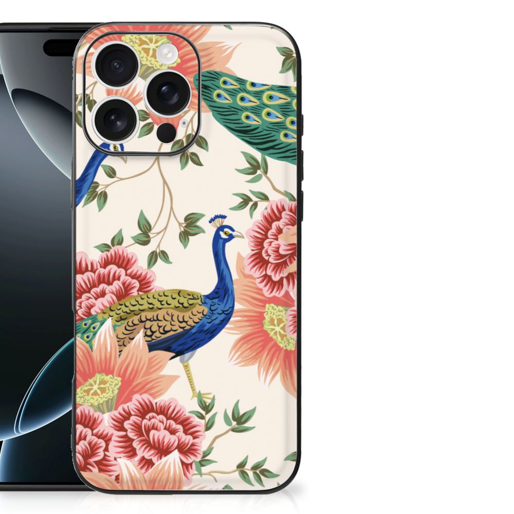 iPhone 16 Pro Max Dierenprint Telefoonhoesje Pink Peacock achteraanzicht