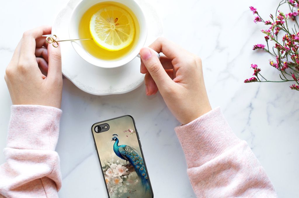 Dierenprint Telefoonhoesje voor iPhone SE 2022 | SE 2020 | 7/8 Vintage Pauwen met een kopje thee.