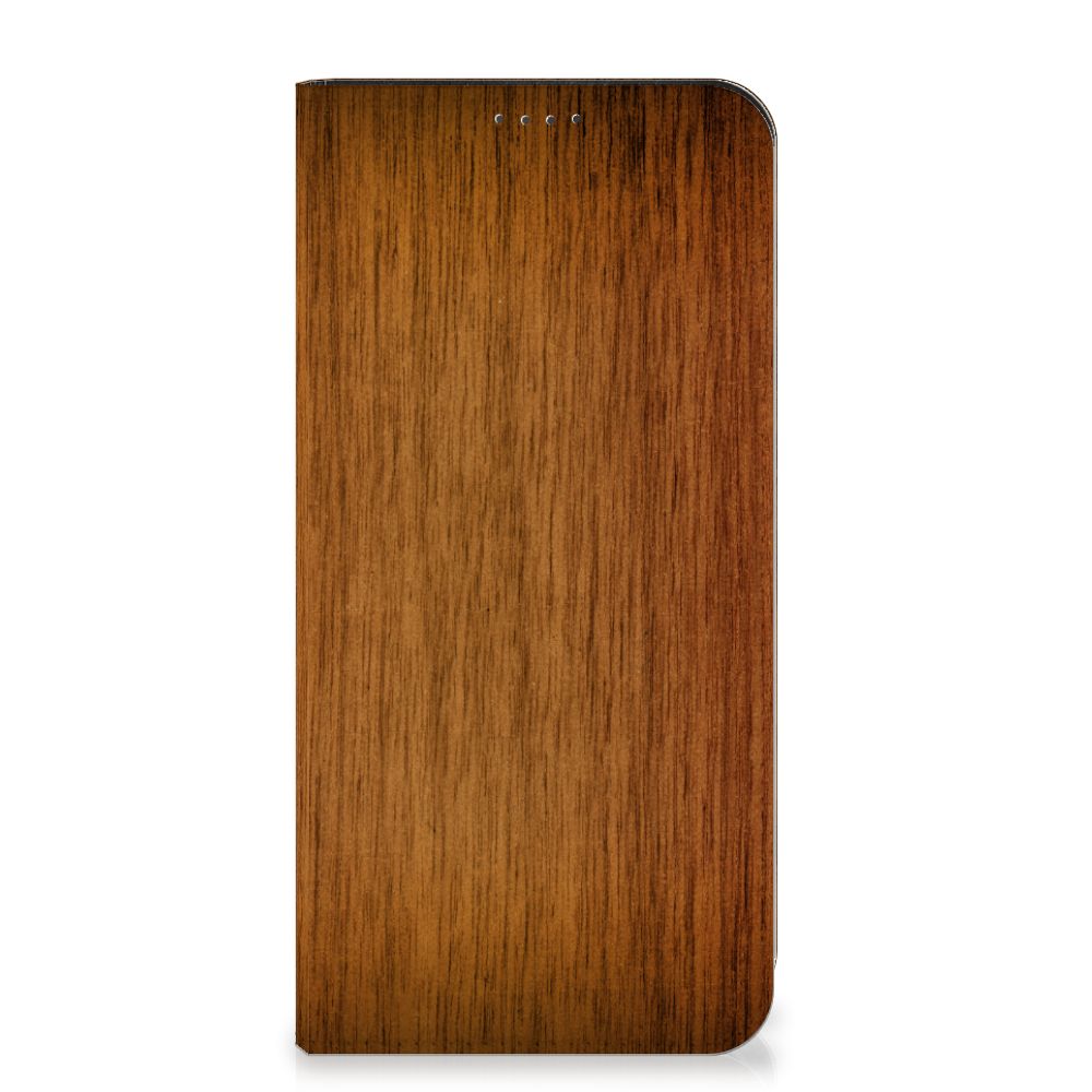 Fairphone 5 Book Wallet Case Donker Hout hoesje design donker hout vooraanzicht