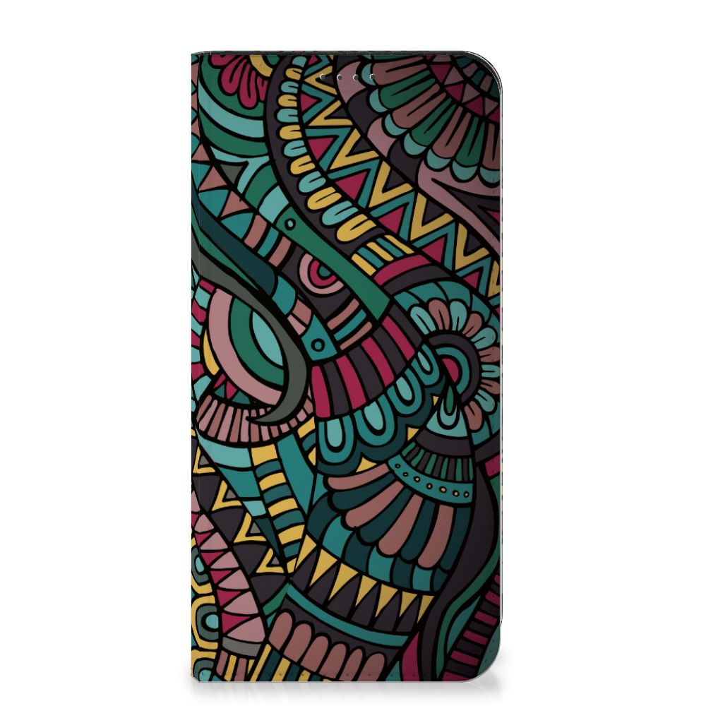 Fairphone 5 Hoesje met Magneet Aztec design kleurrijk kunstzinnig aanzicht