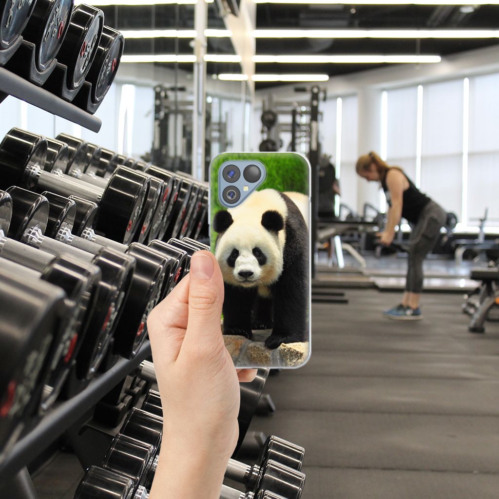 Fairphone 5 TPU Hoesje Panda achterkant hand sportschool