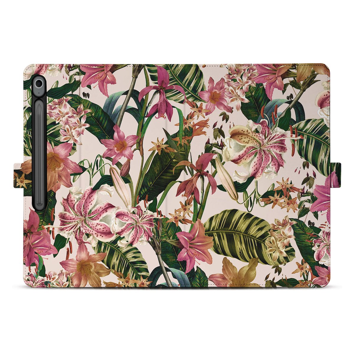 Samsung Galaxy Tab S10 FE Plus Flowers Tablet Hoesje met Standaard bloemen design achterkant