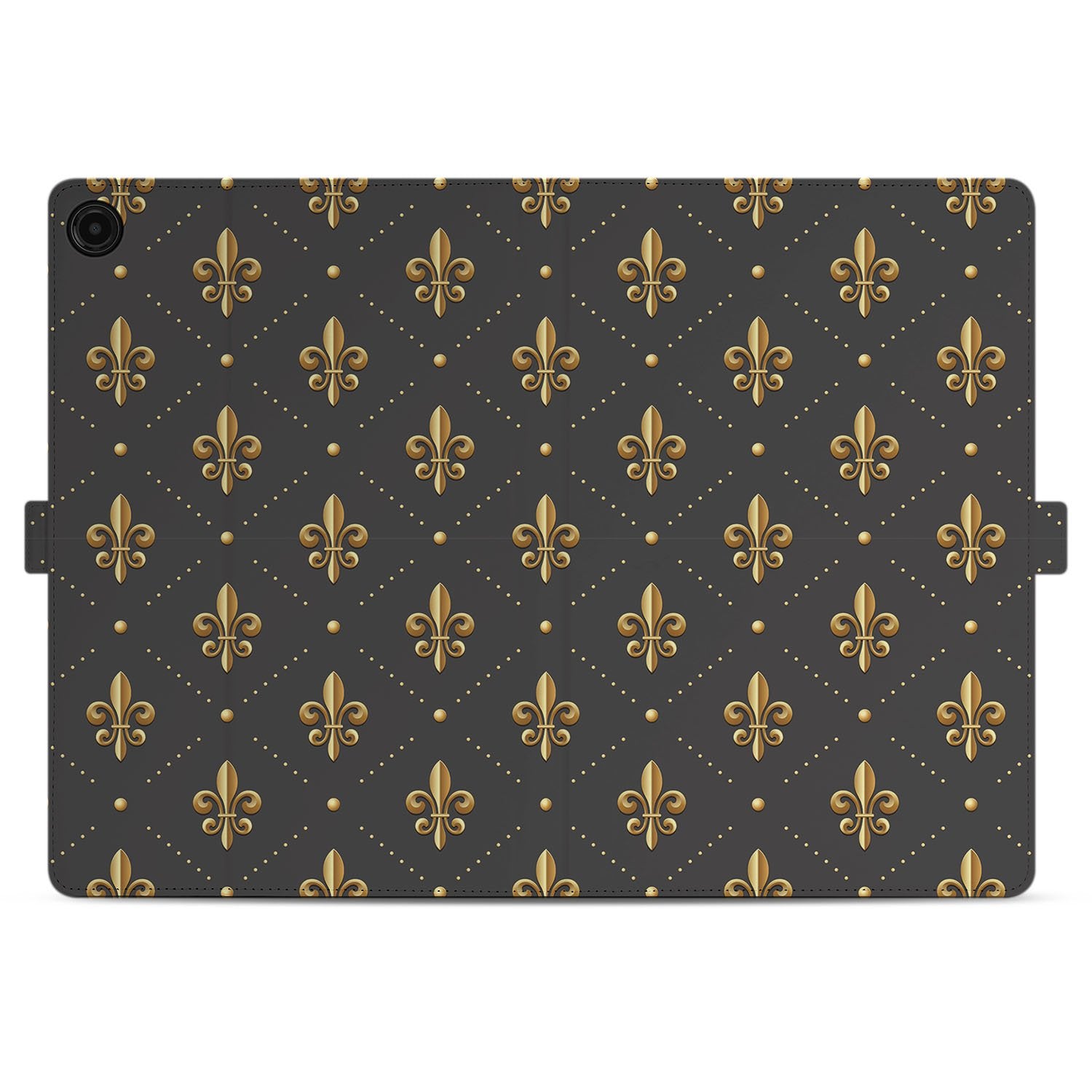 Samsung Galaxy Tab A11 Plus Franse Lelie Book Case Hoesje zwart gouden design achterkant