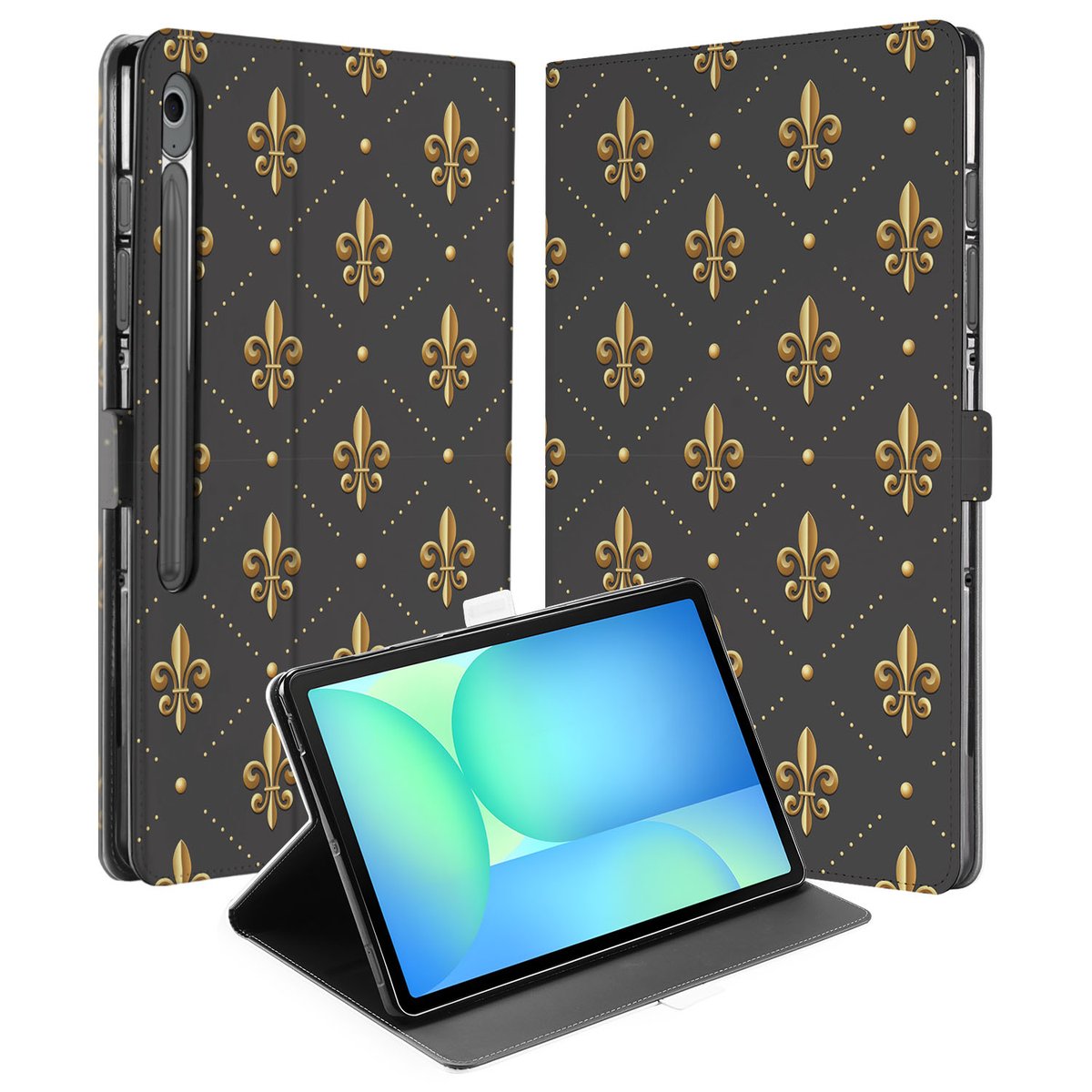 Samsung Galaxy Tab S10 FE Plus Franse Lelie Book Case Hoesje met Standaard vooraanzicht