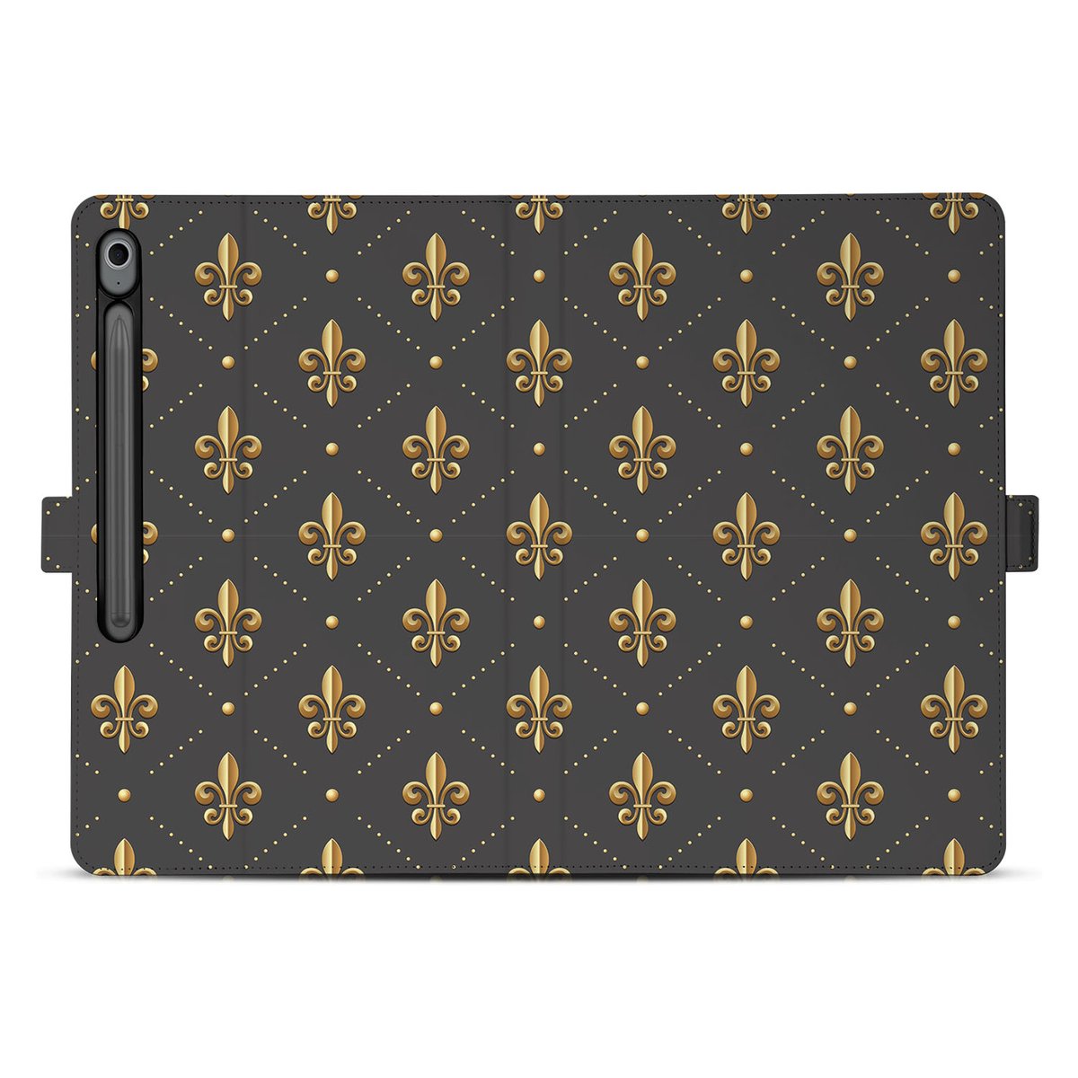 Samsung Galaxy Tab S10 FE Plus Franse Lelie Book Case Hoesje met Standaard achterzijde design zwart goud