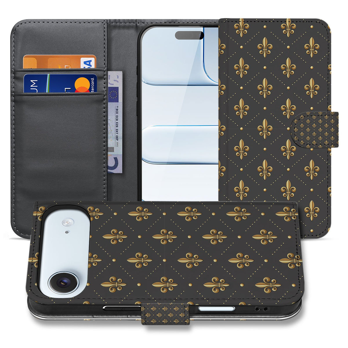 Franse Lelie Bruin Goud Luxe Edition Hoesje Voor iPhone Air Portemonnee Hoesje designnaam aanzicht