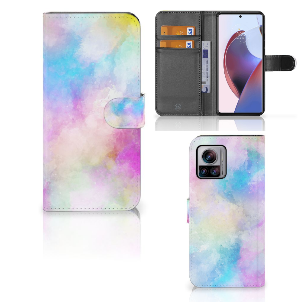 Hoesje Motorola Edge 30 Ultra Watercolor Light met pastelkleuren en pasjeshouder, uniek en kleurrijk.