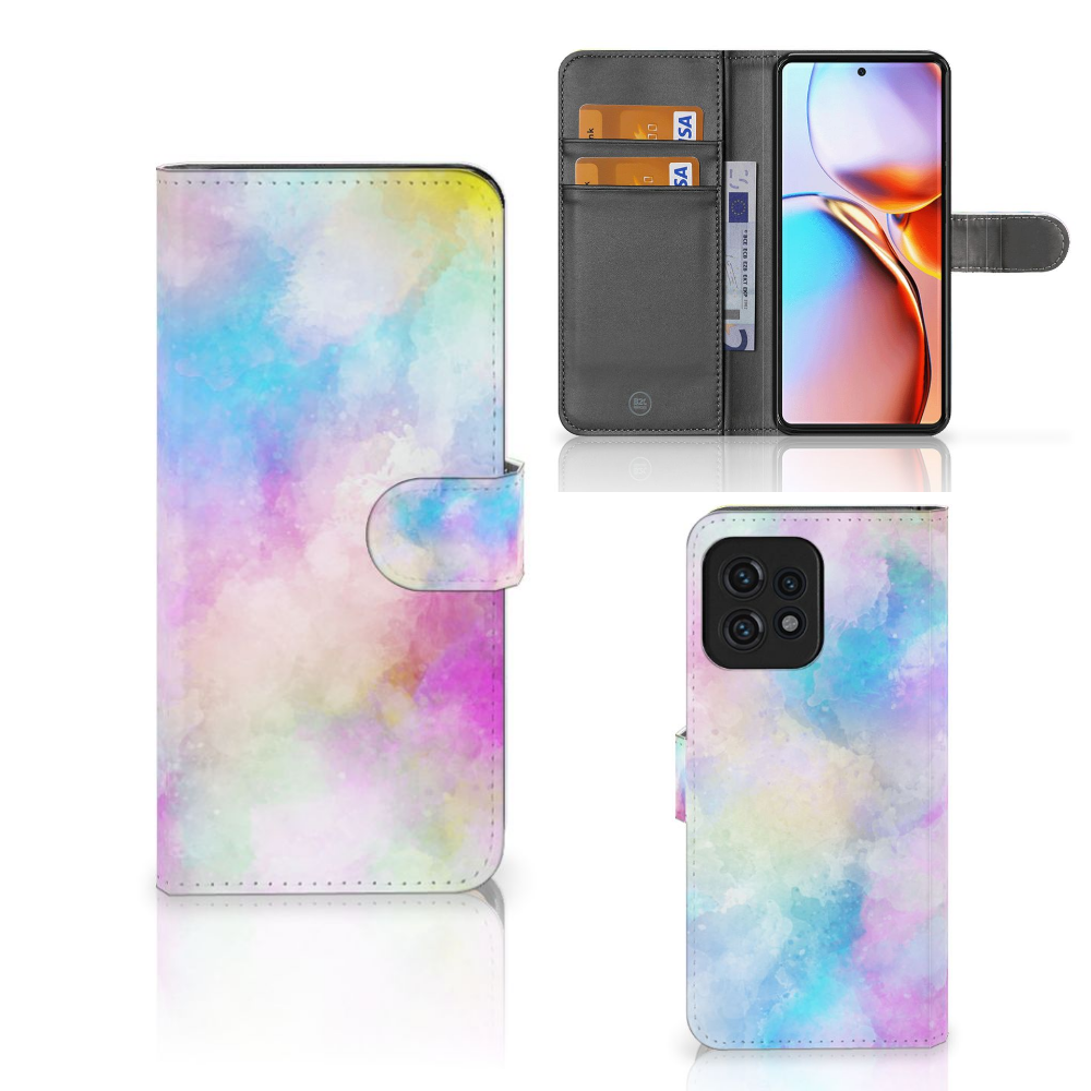 Hoesje Motorola Edge 40 Pro Watercolor Light met pasjeshouder in pastelkleuren en unieke watercolordesign.