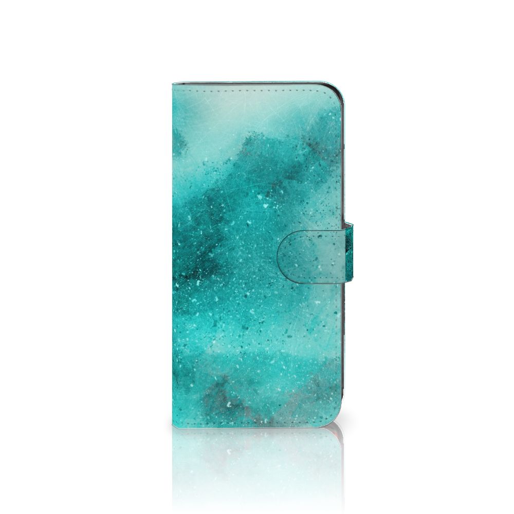 Hoesje Motorola Moto G85 Painting Blue boekhoes turquoise design aanzicht