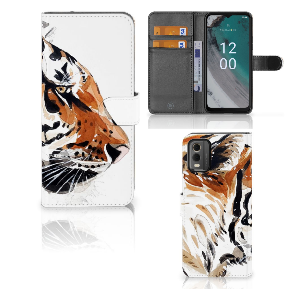 Hoesje Nokia C32 Watercolor Tiger smartphone hoesje tijger design voorkant
