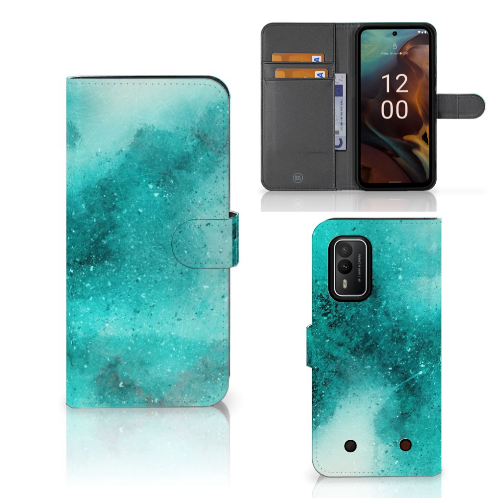 Nokia XR21 hoesje Painting Blue bookcase aanzicht