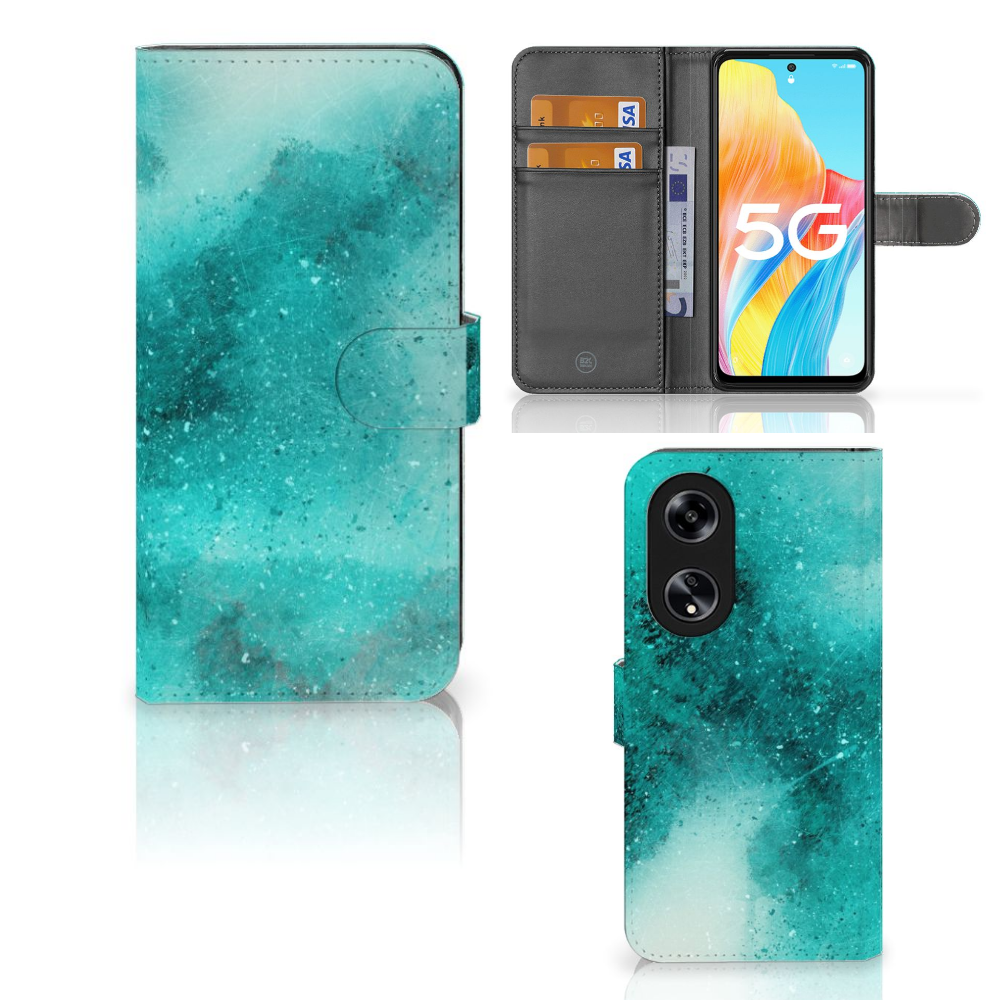 Hoesje OPPO Reno8 T 5G Painting Blue boekhoes ontwerp turquoise aanzicht