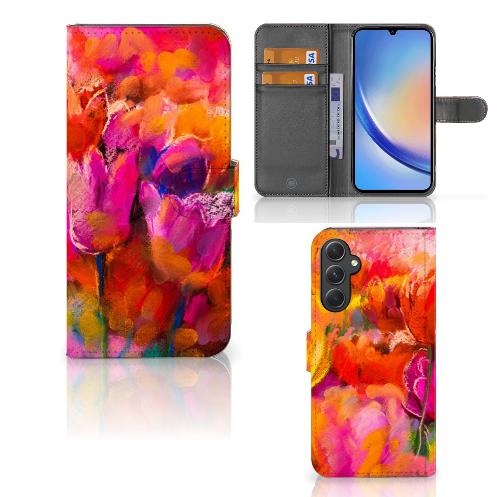 Hoesje Samsung Galaxy A24 4G Tulips met kleurrijk ontwerp, ruimte voor 3 pasjes en uitstekende bescherming đˇ.
