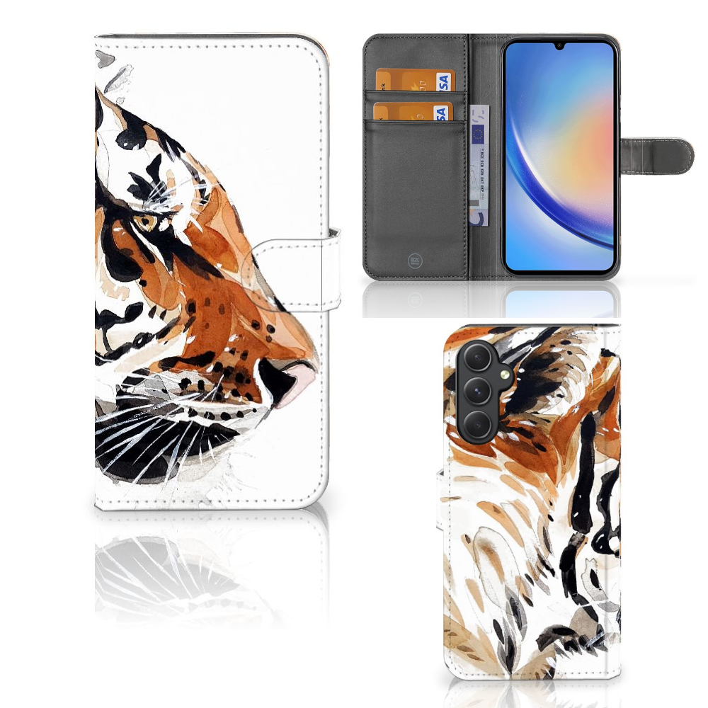 Hoesje Samsung Galaxy A24 4G Watercolor Tiger design tijger aanzicht