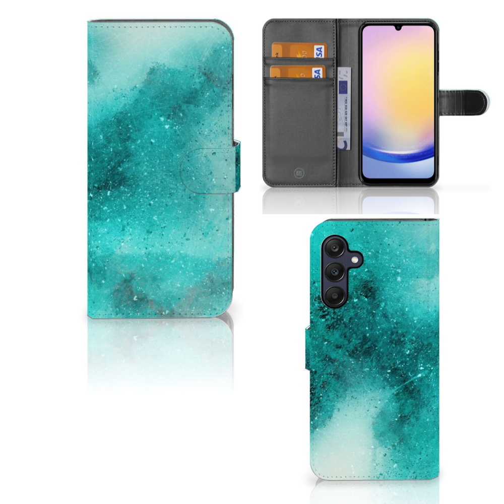 Samsung Galaxy A25 hoesje painting blue aanzicht voorzijde binnenzijde achterzijde