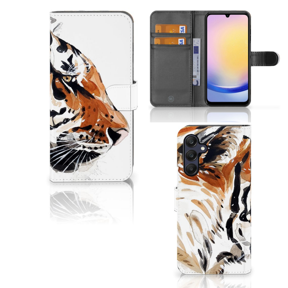 Hoesje Samsung Galaxy A25 Watercolor Tiger hoesjes design tijger aanzicht