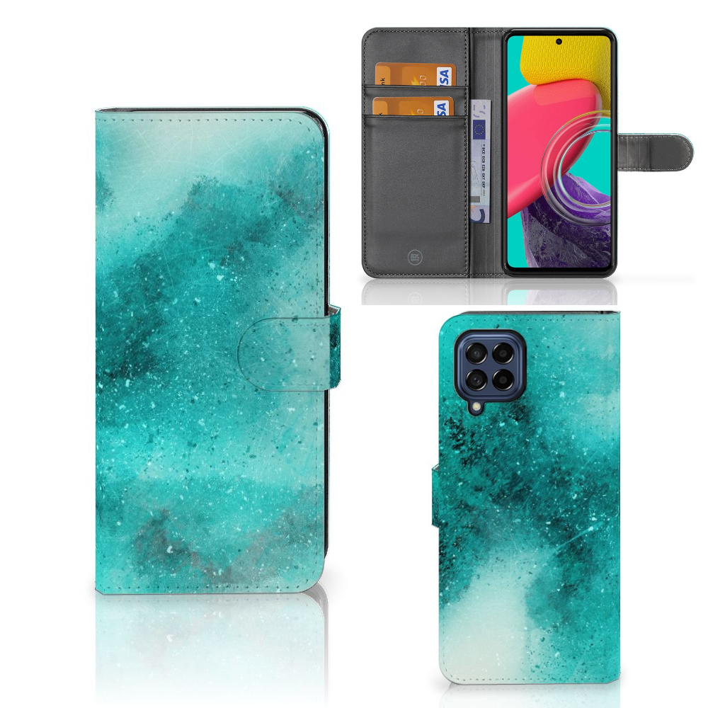 Samsung Galaxy M53 Hoesje Painting Blue boekcase aanzicht