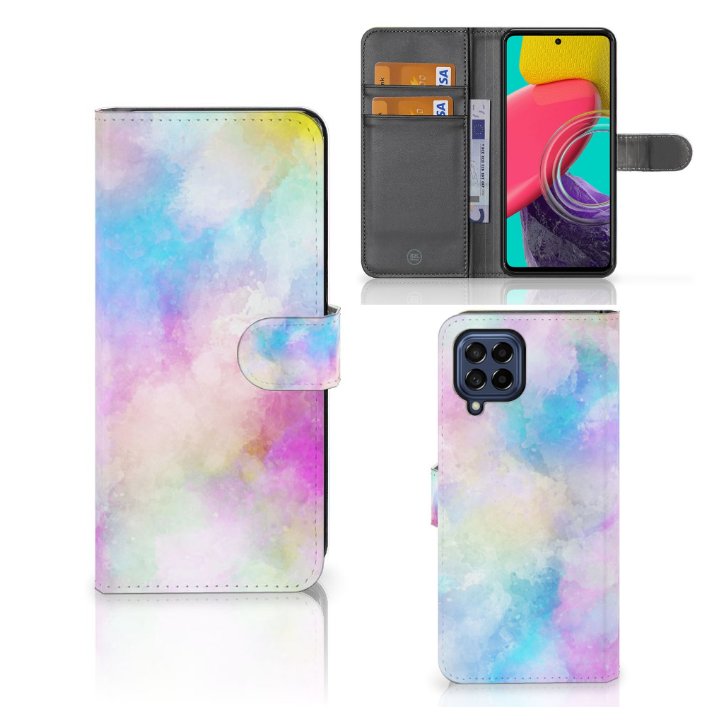 Hoesje Samsung Galaxy M53 Watercolor Light met kleurrijk pastel ontwerp en pasjeshouder.