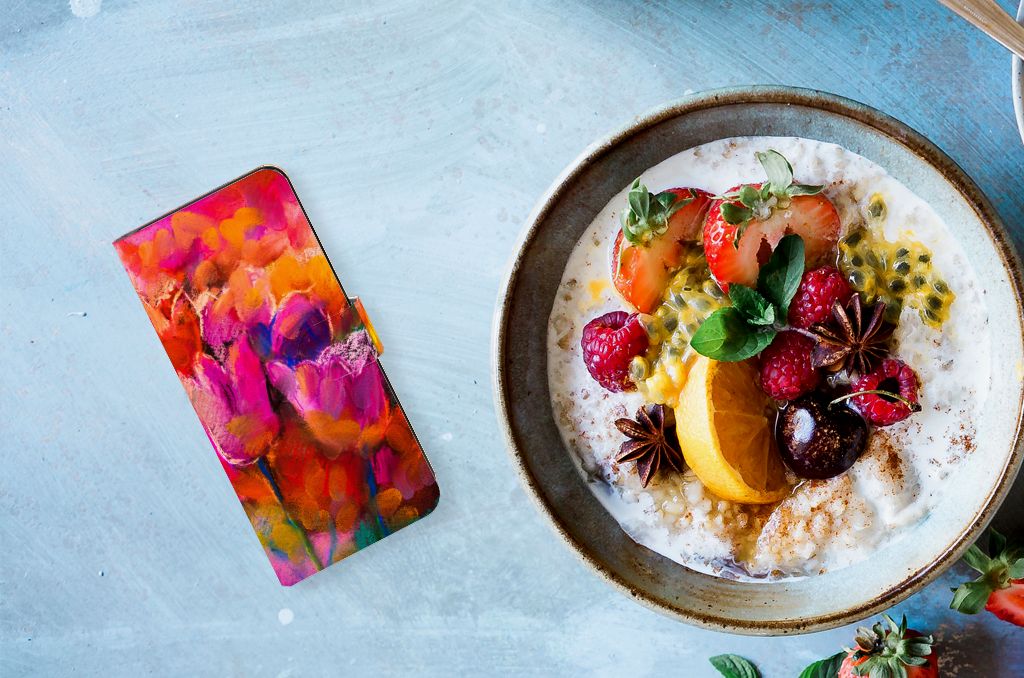 Hoesje Samsung Galaxy M54 Tulips telefoonhoes design kleurrijk aanzicht