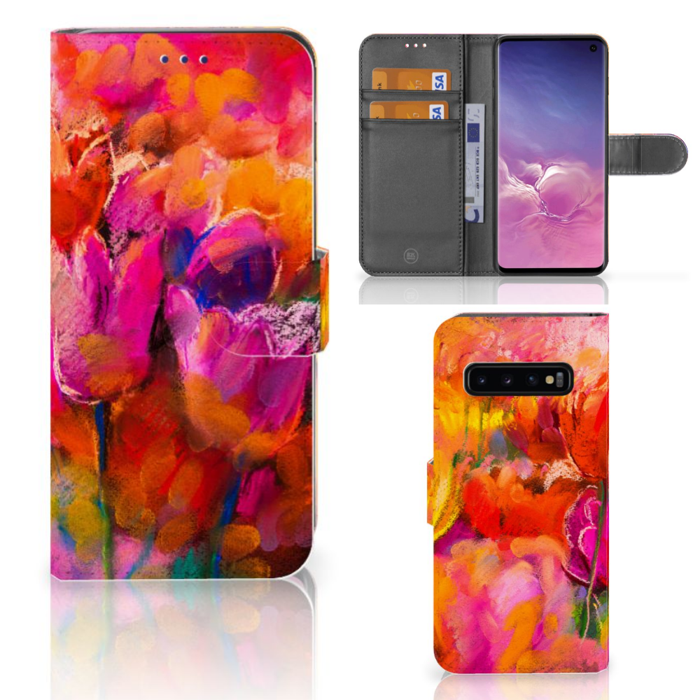 Hoesje Samsung Galaxy S10 Tulips telefoonhoesje design tulpen kleurrijk aanzicht