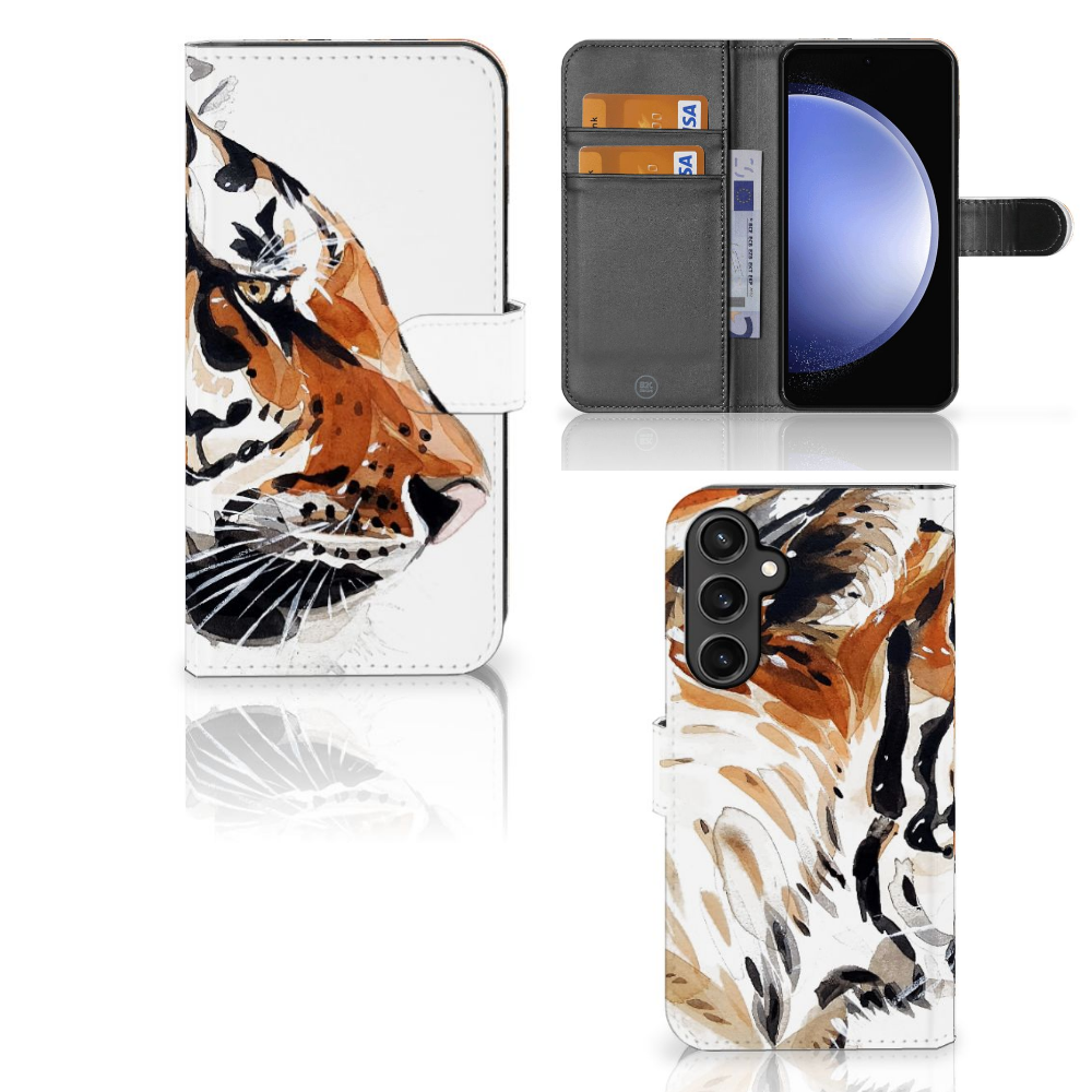 Hoesje Samsung Galaxy S23 FE Watercolor Tiger tijger design voorkant achterkant