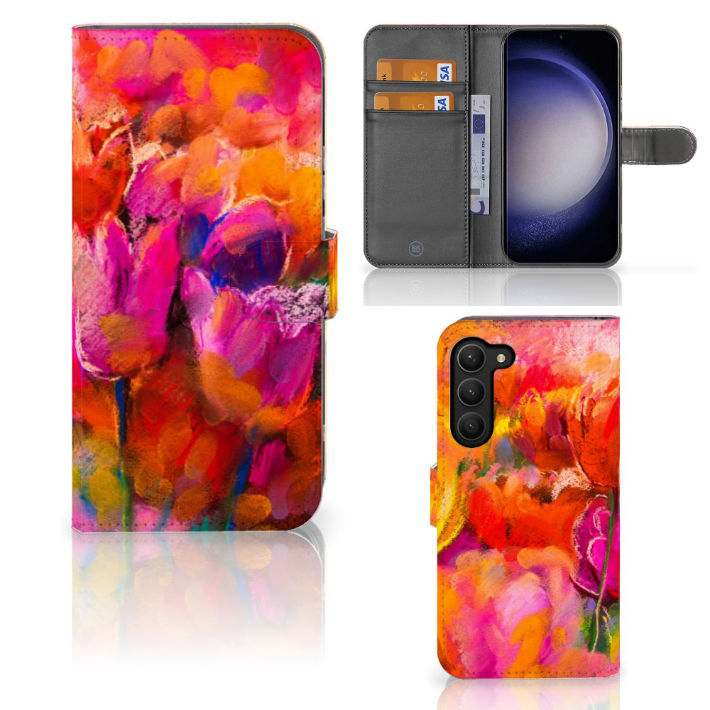 Hoesje Samsung Galaxy S23 Plus Tulips tulpen kleurrijk design aanzicht