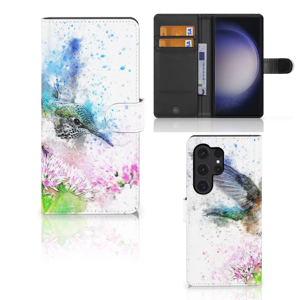 Hoesje Samsung Galaxy S24 Ultra Vogel artistiek kolibrie bloemen aanzicht