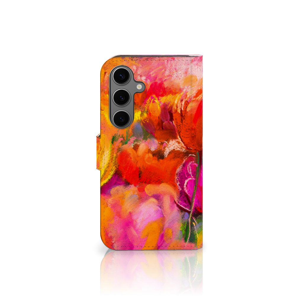 Hoesje Samsung Galaxy S25 Tulips telefoonhoesje kleurrijk tulpen aanzicht