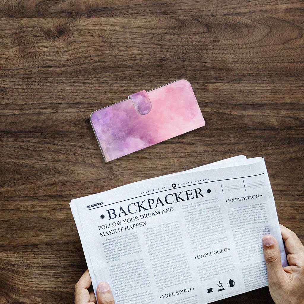 Hoesje Sony Xperia 10 V Pink Purple Paint bookcase roze paarse verf bovenaanzicht