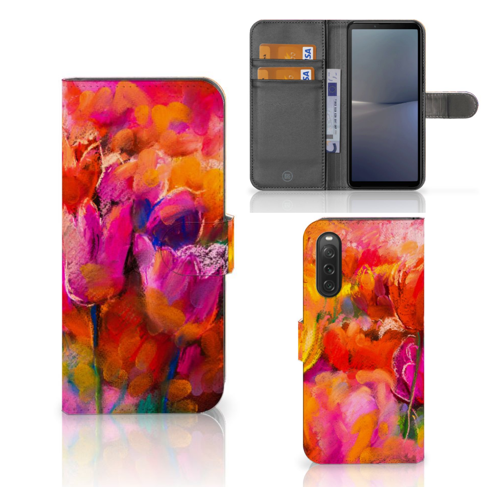 Hoesje Sony Xperia 10 V Tulips telefoonhoesje kleurrijk design tulpen voorzijde achterkant