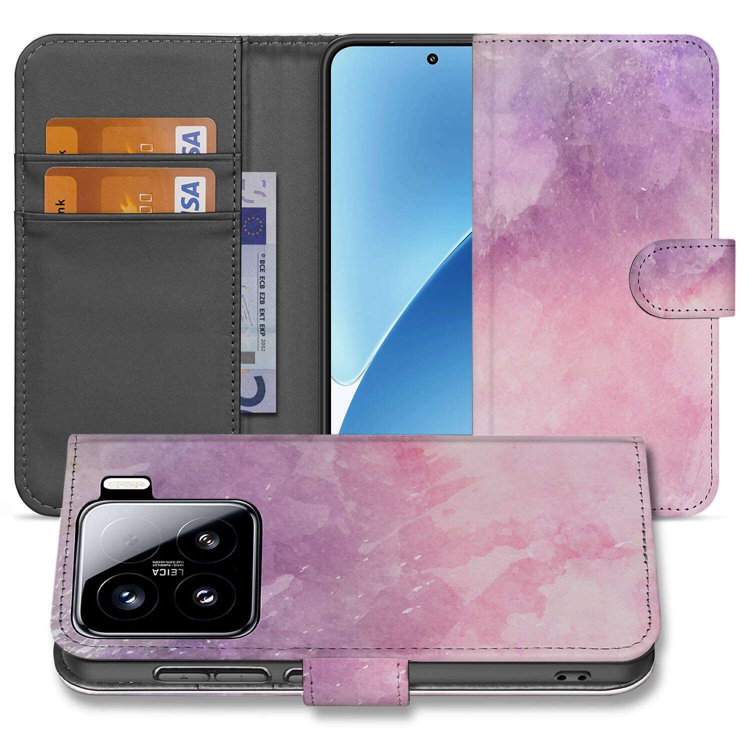 Xiaomi 15 hoesje Pink Purple Paint book case vooraanzicht
