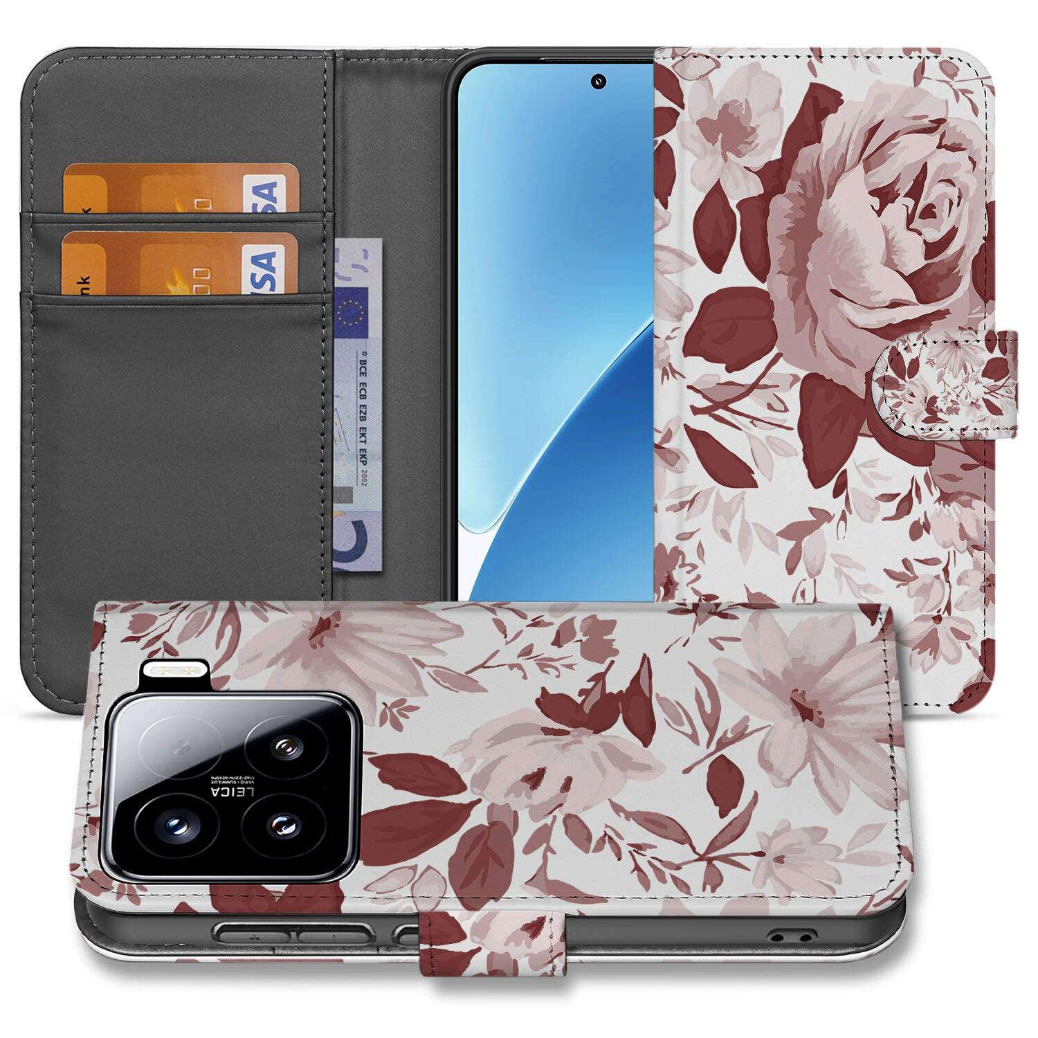 Xiaomi 15 hoesje Watercolor Flowers boekcase voorkant achterkant