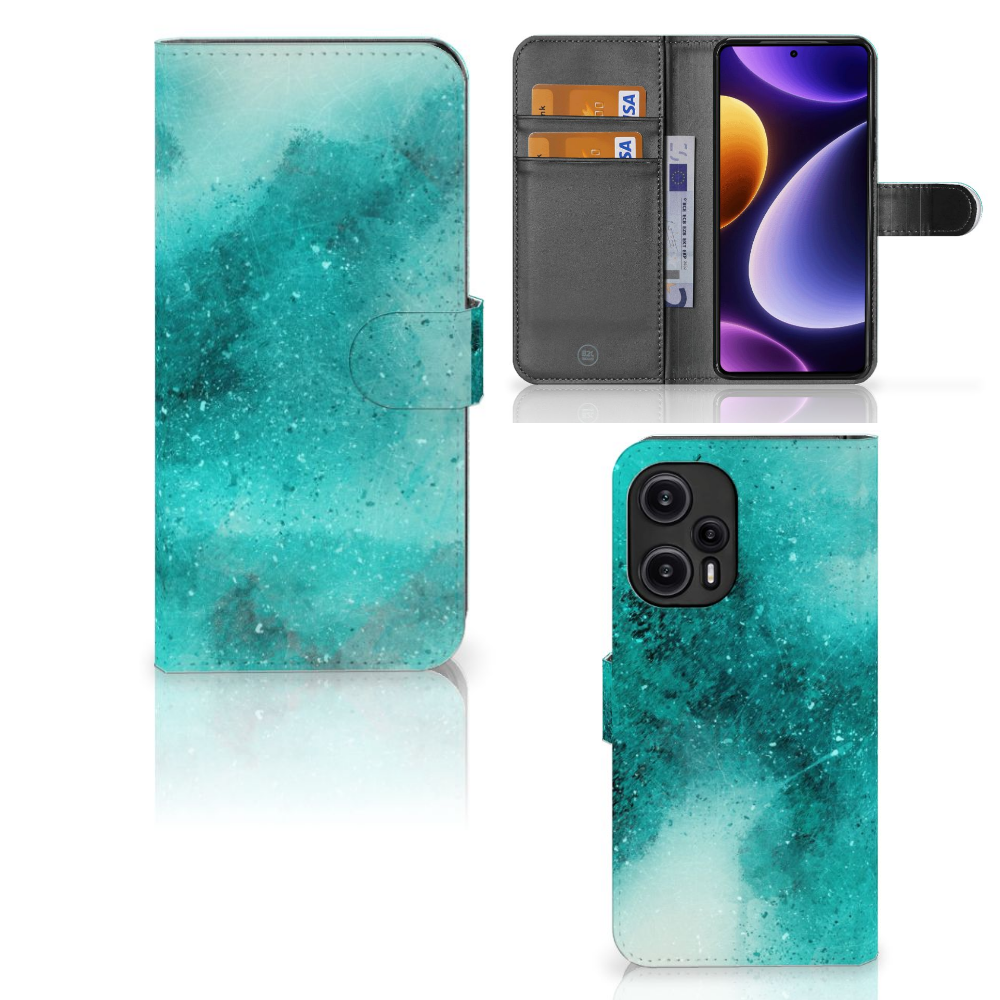 Hoesje Xiaomi Poco F5 Painting Blue design turquoise front side back