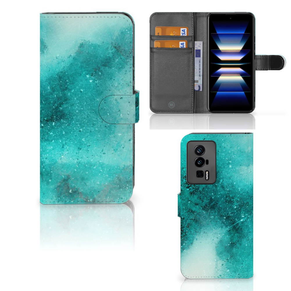 Hoesje Xiaomi Poco F5 Pro Painting Blue design blauw aanzicht