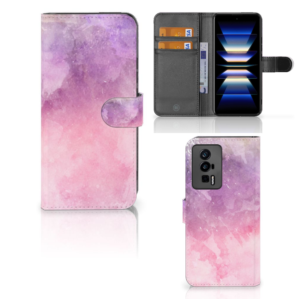 Hoesje Xiaomi Poco F5 Pro Pink Purple Paint - Schilderachtige bookcase met bescherming en gebruiksgemak 🌟