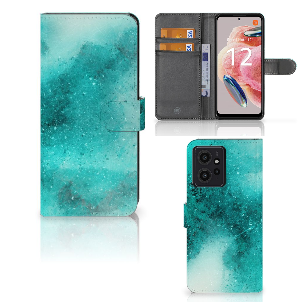 Hoesje Xiaomi Redmi Note 12 4G Painting Blue design turquoise aanzicht