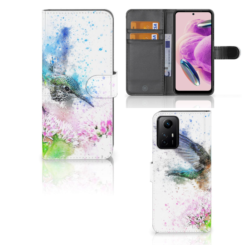 Hoesje Xiaomi Redmi Note 12S Vogel met kleurrijke kolibrie en bloemen, perfect als cadeau voor gebruiksgemak en bescherming.
