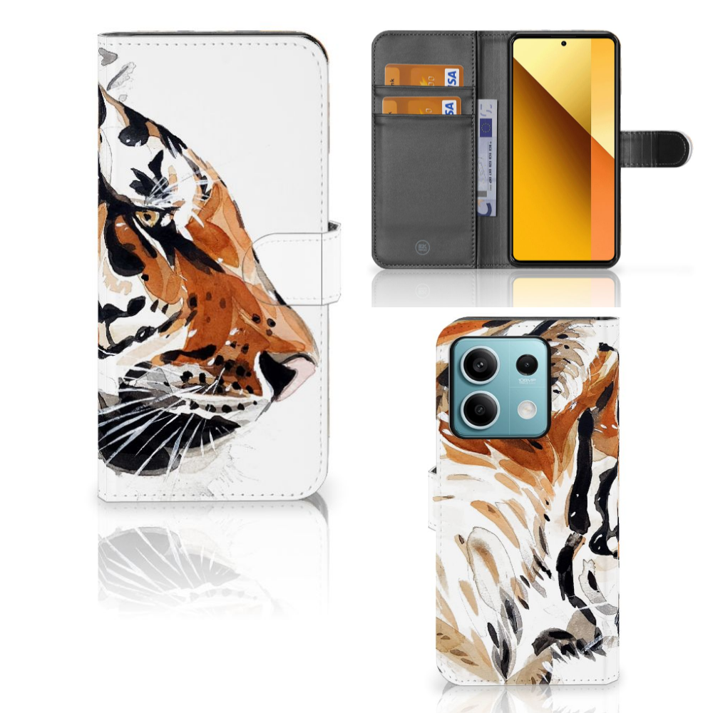 Hoesje Xiaomi Redmi Note 13 5G Watercolor Tiger tijger design aanzicht