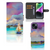 Hoesje iPhone 15 Boat met abstract zeilboot design in paars, blauw en groen. Ruimte voor drie pasjes.