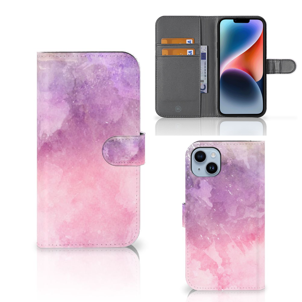 Hoesje iPhone 15 Plus Pink Purple Paint - Schilderachtige bookcase met bescherming en stijl đ¸.
