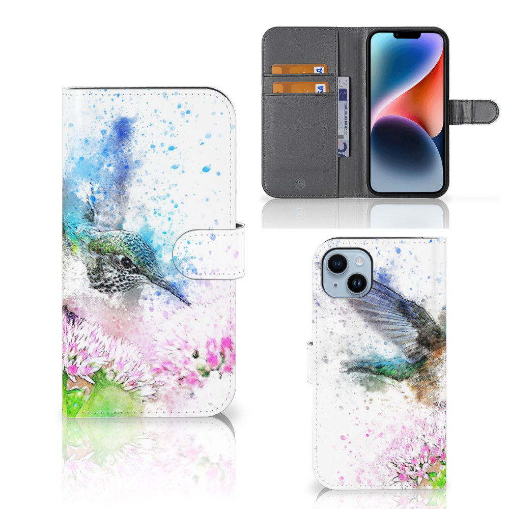 Hoesje iPhone 15 Plus Vogel Hoesje kolibrie bloem voorzijde achterzijde