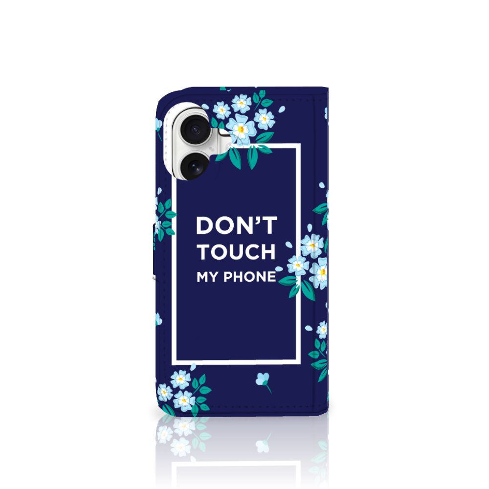 Hoesje iPhone 16 Bloemen navy ontwerp vooraanzicht