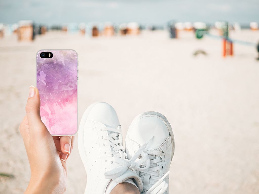 Apple iPhone SE | 5S hoesje maken Pink Purple Paint hand strand schoenen