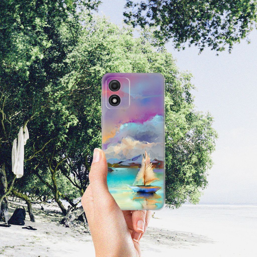 Hoesje maken Motorola Moto E13 Boat hoesje boot landschap kunst
